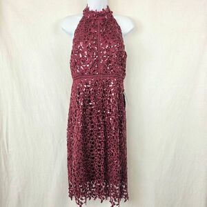 Boston Proper Red Sequin Lace Halter Dress 6